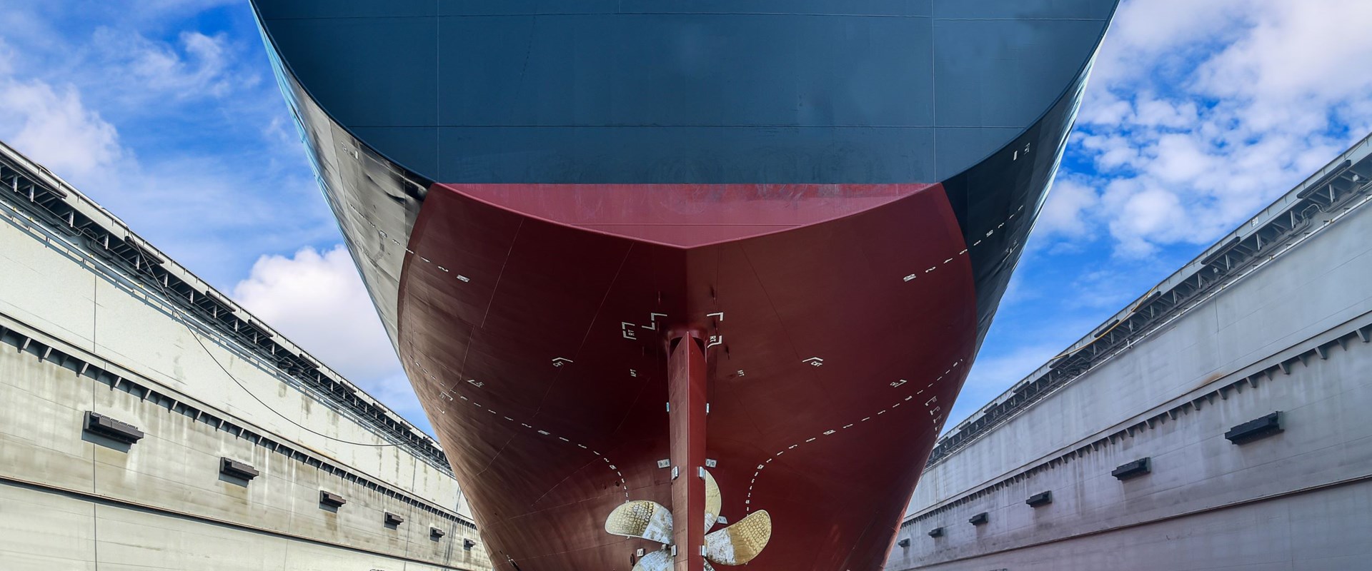 Stern of large ship in a dry dock